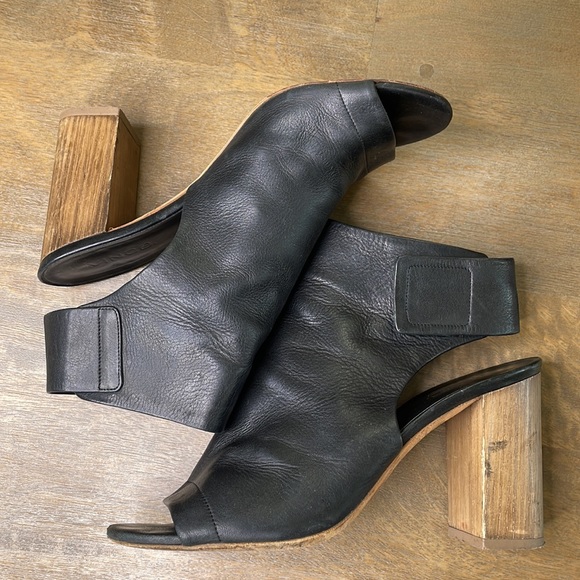 Vince. Black Leather Faye Peep Toe Heeled Booties - Picture 6 of 11